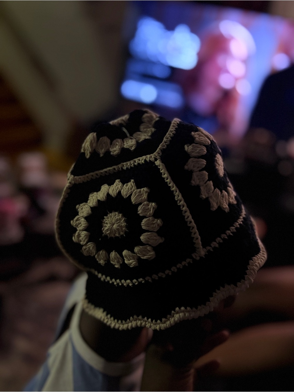 Black and Cream Crochet Beanie Hat for Kids - Cozy Knit Cap - Picture 2 of 3
